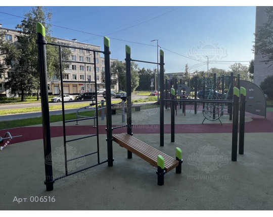 006516 - Воркаут-комплекс с турником, брусьями, шведской стенкой и наклонной скамьей для пресса